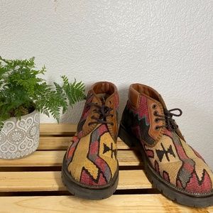 Vintage Turkish Kilim Wool Combat Ankle Boots